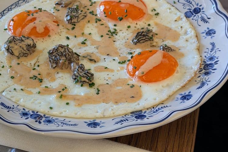 Яичница из трёх яиц со сморчками