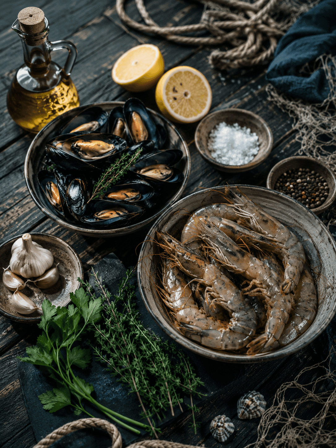 Морепродукты с лимоном и травами