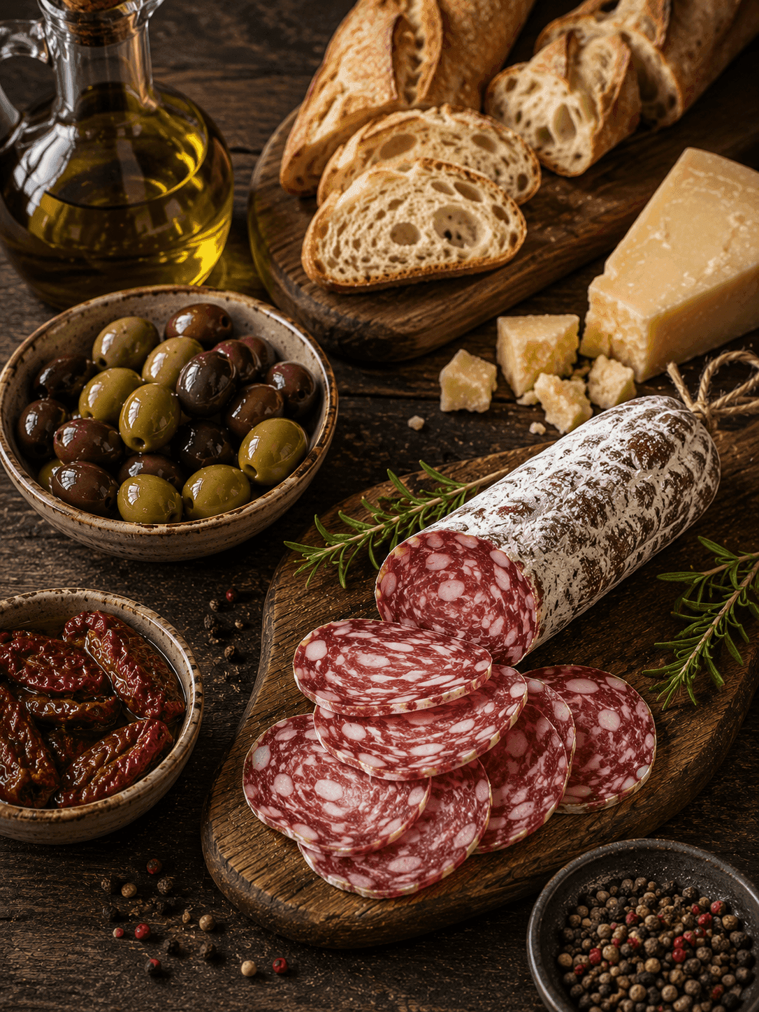 Фуэт с оливками и хрустящим хлебом